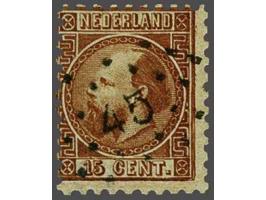 15 cent oranjebruin type II tanding 10½ x 10¼, pracht ex. met certificaat Vleeming 2018, cat.w. 1500