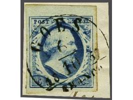 Goes B (Ey 200) op 5 cent blauw plaat I met velrand op fragment, pracht ex.