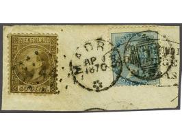 50 cent goudkleur type I tanding 12¾ x 11¾ met puntstempel 44 van 's Gravenhage op briefstukje met India ½ anna blauw met ste