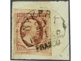Nykerk C (Ey 700) op 10 cent dofrood plaat V op fragment, pracht ex. Herkomst: collectie Reed (1995), zegel zat toen nog op c