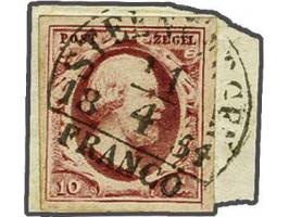 Steenbergen B (Ey 200) op 10 cent karmijn plaat II op fragment, pracht ex.