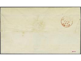 5 cent blauw type II tanding 12¾ x 11¾ met franco-kastjestempel in rood op briefomslag van Warffum (langstempel in rood) via 