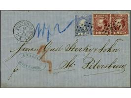 5 cent blauw type II tanding 13½ kleine gaten en 10 cent karmijn type II tanding 13½ kleine gaten (2x) op briefomslag van Rot
