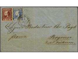 5 cent blauw type II tanding 13¼ kleine gaten en 10 cent karmijn type II tanding 13¼ kleine gaten op envelop van Arnhem 6-10-