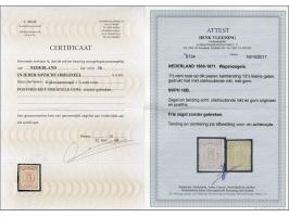 1½ cent roze tanding 13¼ kleine gaten op dik papier met certificaten Muis 2008 en Vleeming 2017, cat.w. 1500