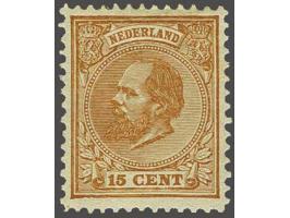 15 cent oranjebruin tanding 12½ x 12 grote gaten, fraai ex. (grote plakkerrest en enkele miniem dunne plekjes) met certificaa