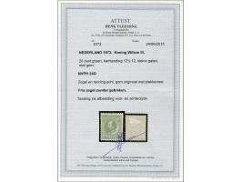20 cent groen tanding 12½ x 12 kleine gaten, pracht ex. met certificaat Vleeming 2015, cat.w. 850