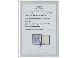 1 gulden grijsviolet tanding 12½ x 12 grote gaten met certificaat Vleeming 2016, cat.w. 2500