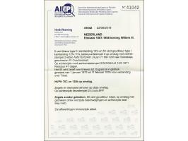 5 cent blauw type II tanding 13½ kleine gaten en 50 cent goudkleur type I tanding 12¾ x 11¾ op envelop met geschreven Pr Over
