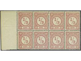 ½ cent roze tanding 13½ x 13¼ plaat 4 pos. 161-164 en 171-174 in blok van 8 met velrand. Posities 171-172 zijn type II met la