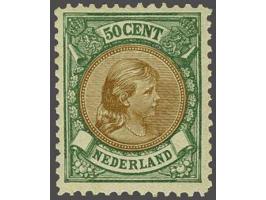 50 cent groen en bruin tanding 11½ x 11, gom licht bruinig gestreept (niet op attest vermeld), certificaat Muis 2004, cat.w. 