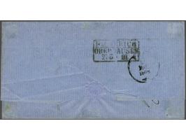10 cent karmijn type II tanding 12¾ x 11¾ in strip van 3 op briefomslag van Amsterdam 27-5-1868 naar Riga met geschreven port