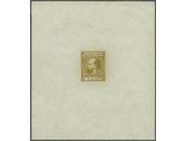 Goedgekeurde stempelproef 5 cent type I in goudkleur op wit perkament papier in velletje van 90x100 mm, pracht ex. met certif