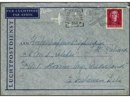 75 cent karmijnrood op luchtpostenvelop van Amsterdam 19-10-1953 naar Belawan (Indonesië), pracht ex. Lastige enkelfrankering