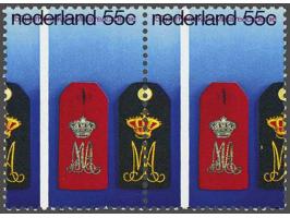 KMA 55 cent in paar met sterk naar boven verschoven zwartblauw (Nederland 55 c) over tekst 150 jaar Koninklijke Militaire Aca