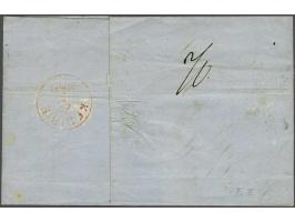 20 cent donkergroen type I tanding 12¾ x 11¾ en 50 cent goudkleur type I tanding 12¾ x 11¾ op vouwbrief van Den Haag 7-4-1868