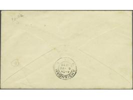 Brief eerste terugvlucht Croyden(London)-Amsterdam 5 jy 1920 met aankomststempel 6.VII 1920 met 2½d port en 3d luchtrecht. VH