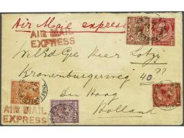 Envelop 2e gewichtsklasse (1-2 ounces) 5¾d port en 6d luchtrecht Threrdneedles-Den Haag 21 jy 20 (aankomststempel 22.7.20) en