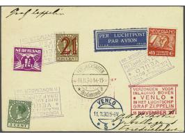Terugvaart van de Graf Zeppelin 11-11-1930. Kaart Venlo-Friedrichshafen met het bijzonder stempel in zowel violet als rood, p