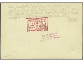 Terugvaart van de Graf Zeppelin 11-11-1930. Kaart Venlo-Friedrichshafen met het bijzonder stempel in zowel violet als rood, p