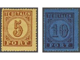 5 cent bruin op oranje en 10 cent karmijn op blauw tanding 13¼ kleine gaten, pracht ex., cat.w. 600