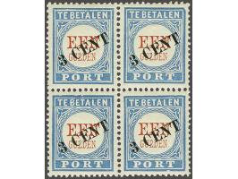 Hulpuitgifte 3 cent op 1 gulden type III in blok van 4 w.b. 1 ex. met plaatvariëteit 16, originele zwarte pikkeltjes in gom, 