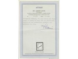 Opruimingsuitgifte 3 cent en 50 cent op 1 gulden lichtblauw en rood type III, certificaat Dr. Louis 1990 voor nr. P27, cat.w.