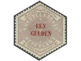 1 gulden lila en rood, pracht ex. met certificaat Vleeming 2018: Zegel echt, gom origineel, sporen en restjes verwijderde pla