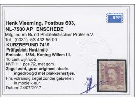 10 cent wijnrood pos. 72, pracht ex. met attest Vleeming 2017, cat.w. 400