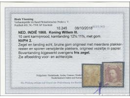10 cent karmijnrood, vrijwel pracht ex. met attest Vleeming 2018: Zegel en tanding echt, bruine gom origineel met meerdere pl