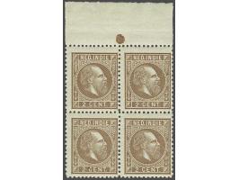 2 cent lilabruin tanding 12½ x 12 grote gaten in blok van 4 met velrand, 1 ex. roestplekje, cat.w. 2400+