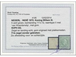 5 cent groen tanding 11½ x 12 grote gaten, pracht ex. met attest Vleeming 2014. cat.w. 225