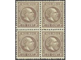 25 cent donkerpaars tanding 11½ x 12 grote gaten en 12½ x 12 grote gaten in blokpaar met gecombineerde tanding, pracht ex. me