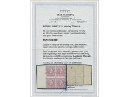 50 cent karmijn tanding 11½ x 12 grote gaten en 12½ x 12 grote gaten in blokpaar met gecombineerde tanding met velrand, vrijw