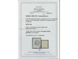 2½ gulden violet en groen tanding 11½ x 12 grote gaten met velranden, pracht ex. (violette kleur iets flets) met certificaat 
