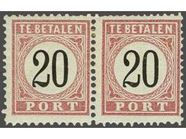 20 cent rood en zwart type I in gecombineerd tandingpaar 11½ x 12 en 12½ x 12, pracht ex. (tanding zie foto) met certificaat 