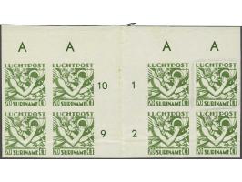 Mercuriuskop 20 cent lichtgroen in ongetand blok van 8 met tussenstrook (gevouwen geweest), oplage letter A, door onderste 4 
