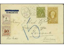 5 cent en 10 cent op 50 cent op envelop Bennebroek 22.II.1919 met 3 cent groen Bontkraag en 3 cent emissie 1913 naar Paramari