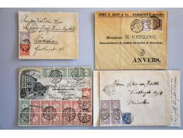 emissie Cijfer 1876, collectie van 24 meest betere poststukken w.b. krantenbandjes, meng- en combinatiefrankeringen, langstem