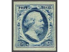 5 cent blauw plaat II pos. 60, vrijwel pracht ex. (scheurtje in onderrand) met volle originele gom, cat.w. 1250