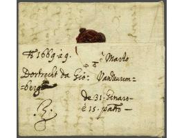 Complete brief van Dordrecht 31 januari 1669 naar Genua, vervoerd per Thurn & Taxis met geschreven V (Venetië transit), aandu