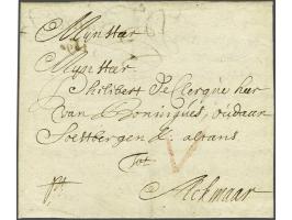 Complete brief van Utrecht 28 januari 1690 naar Alkmaar via Amsterdam, vervoerd per Schagen post, met geschreven pt en in roo