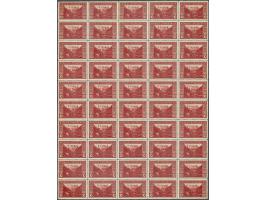 12 Heller on 10 Heller red, full sheet of 50 (without margins) including Ferchenbauer types I (42x), II (7x) and III (1x, ope