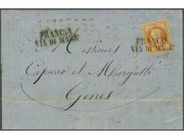 Napoleon III Lauré 40 centimes orange on cover from Marseille 7-12-1869 to Genova cancelled with Francia via di Mare (Salles 