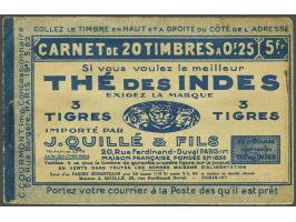 Carnet with 20x Semeuse 25 centimes with advertisement Le Secours, faults (sheetlets stuck to cover and some small brown spot