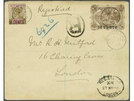 Provisional 1896 the 18 cents on 45 cents (broken top 8 of 18, pos. 4/2) on registered 18 cents on 30 cents postal stationary