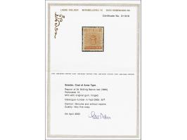 Reprint 1885 Coat of Arms 24 skilling banco red perforated 13 (Facit nr. 5E4), very fine mounted mint with 2005 Lasse Nielsen
