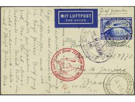 Südamerikafahrt 1930. 2 mark blue on picture postcard 18-5-1930, stage Friedrichshafen-Rio de Janeiro, with all the relevant 