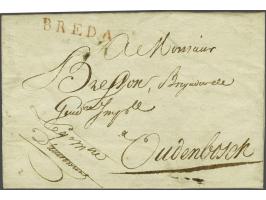  BREDA pracht afdruk Massanstempel in rood op portvrije brief van Antwerpen 12 Xbre 1810 (december), portvrije brief, gepost 