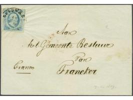 Bolsward B (Ey 100) op 5 cent lichtblauw plaat IV op briefomslag 19-11-1859 naar Franeker, pracht ex.
